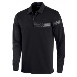 Harley-Davidson® Men's 1/4-Zip Polo Long Sleeve Casual Shirt, Black