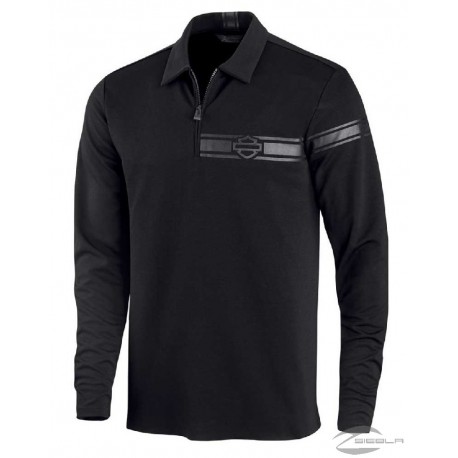 Harley-Davidson® Men's 1/4-Zip Polo Long Sleeve Casual Shirt, Black