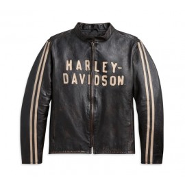 MEN'S LEATHER HARLEY DAVIDSON JACKET WITH STRIPED SLEEVES