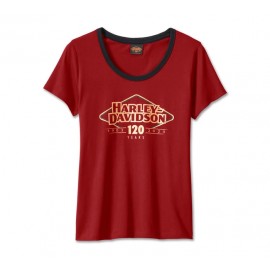Camiseta mujer Speedbird diamont Harley Davidson 120th Aniversario Granate