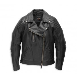 Bezel Biker Collar Leather Jacket para mujer